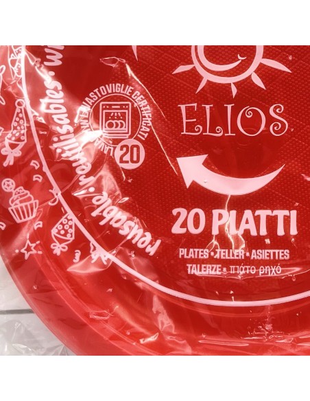 elios 20 piatti in plastica riutilizzabili diametro 21cm - piani - rossi: tuttocasashop.live: carta & monouso