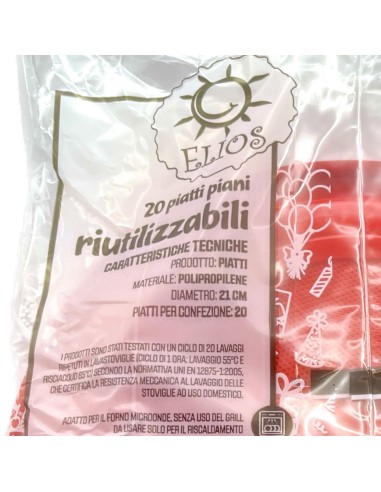 elios 20 piatti in plastica riutilizzabili diametro 21cm - piani - rossi: tuttocasashop.live: carta & monouso