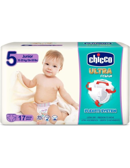 chicco pannolini ultra fit&fun taglia 5 junior 12-25kg - 17 pezzi: tuttocasashop.live: igiene e cura della persona