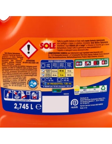 sole deterivo lavatrice liquido 61 lavaggi - 2745ml - bianco splendente: tuttocasashop.live: prodotti per bucato e tessuti