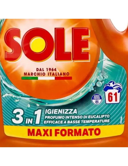 sole deterivo lavatrice liquido 61 lavaggi - 2745ml - igiene e freschezza: tuttocasashop.live: prodotti per bucato e tessuti