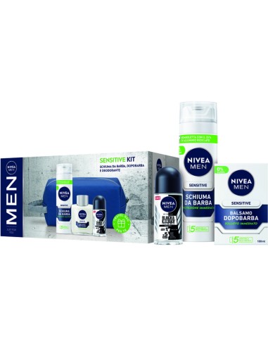 nivea men sensitive: schiuma da barba + after shave + deo roll-on + borsello: tuttocasashop.live: igiene e cura della persona