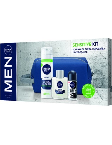 nivea men sensitive: schiuma da barba + after shave + deo roll-on + borsello: tuttocasashop.live: igiene e cura della persona