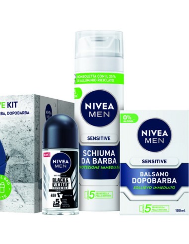 nivea men sensitive: schiuma da barba + after shave + deo roll-on + borsello: tuttocasashop.live: igiene e cura della persona