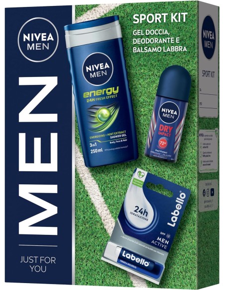 nivea men sport cofanetto: deo roll-on + doccia 250ml + labello: tuttocasashop.live: igiene e cura della persona