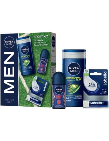 nivea men sport cofanetto: deo roll-on + doccia 250ml + labello: tuttocasashop.live: igiene e cura della persona