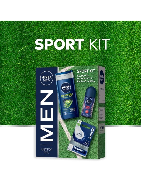 nivea men sport cofanetto: deo roll-on + doccia 250ml + labello: tuttocasashop.live: igiene e cura della persona