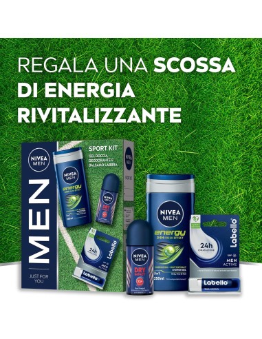 nivea men sport cofanetto: deo roll-on + doccia 250ml + labello: tuttocasashop.live: igiene e cura della persona