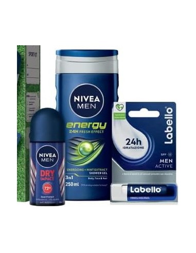 nivea men sport cofanetto: deo roll-on + doccia 250ml + labello: tuttocasashop.live: igiene e cura della persona