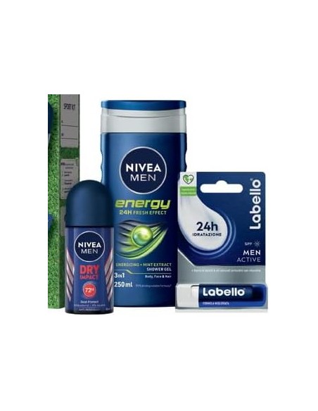 nivea men sport cofanetto: deo roll-on + doccia 250ml + labello: tuttocasashop.live: igiene e cura della persona