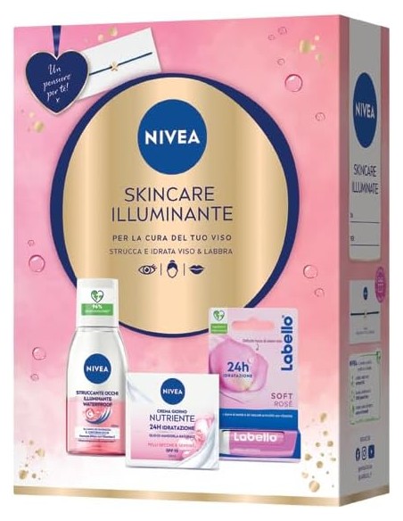 nivea skincare illuminante cofanetto: crema giorno + struccante + labello: tuttocasashop.live: igiene e cura della persona