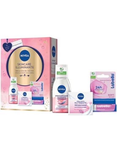 nivea skincare illuminante cofanetto: crema giorno + struccante + labello: tuttocasashop.live: igiene e cura della persona
