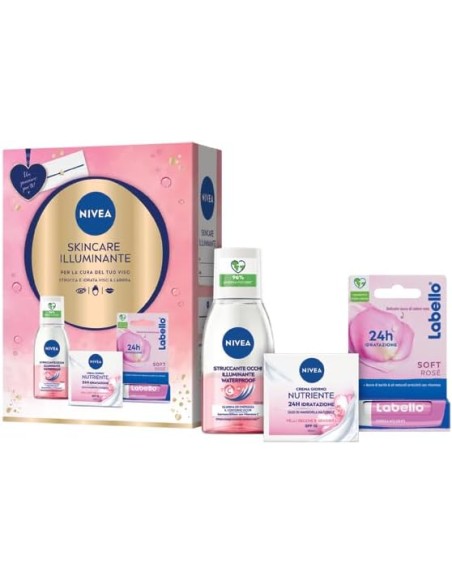 nivea skincare illuminante cofanetto: crema giorno + struccante + labello: tuttocasashop.live: igiene e cura della persona