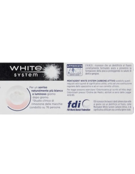 mentadent dentifricio - 75ml - white system - carbone attivo - sbiancante: tuttocasashop.live: igiene e cura della persona
