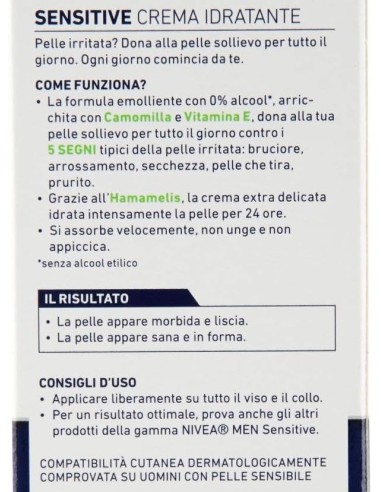 nivea for men crema idratante 75ml - sensitive - 24h di sollievo: tuttocasashop.live: igiene e cura della persona
