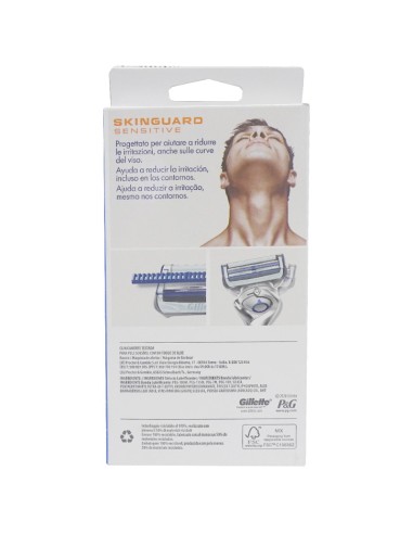 gillette skinguard rasoio - base con 1 testina ricambio - pelle sensibile: tuttocasashop.live: igiene e cura della persona