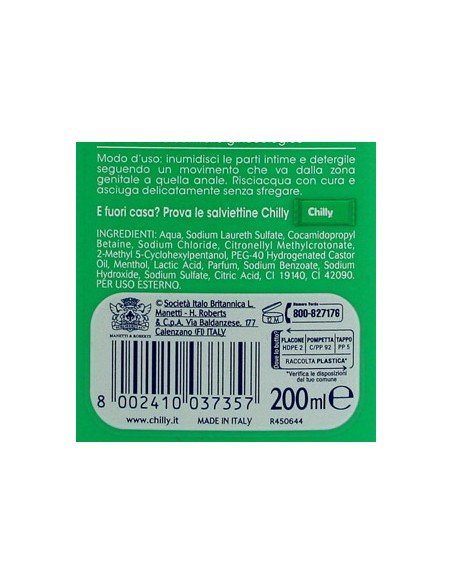 chilly detergente intimo 200ml - gel freschezza naturale a lungo - antiodor: tuttocasashop.live: igiene e cura della persona