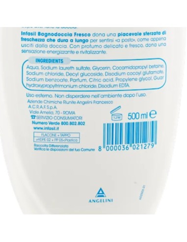 infasil bagnodoccia - 500ml - fresco rivitalizzante - ph 5.5 fisiologico: tuttocasashop.live: igiene e cura della persona