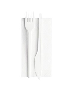 bis posate in plastica 17cm forchetta e coltello bianco + tovagliolo 30x30: tuttocasashop.live: carta & monouso