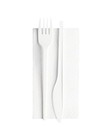 bis posate in plastica 17cm forchetta e coltello bianco + tovagliolo 30x30: tuttocasashop.live: carta & monouso