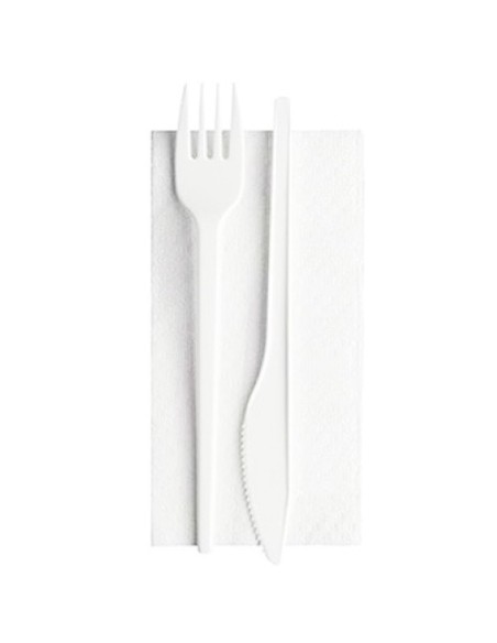 bis posate in plastica 17cm forchetta e coltello bianco + tovagliolo 30x30: tuttocasashop.live: carta & monouso