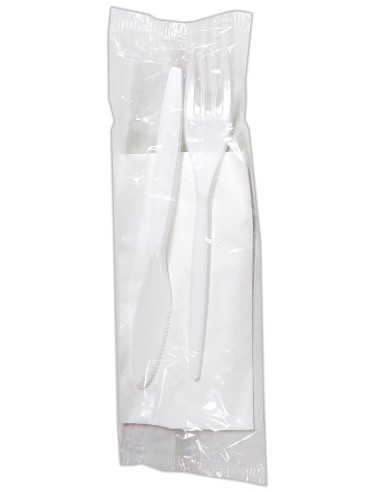 bis posate in plastica 17cm forchetta e coltello bianco + tovagliolo 30x30: tuttocasashop.live: carta & monouso