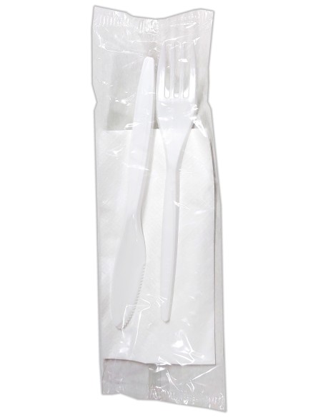 bis posate in plastica 17cm forchetta e coltello bianco + tovagliolo 30x30: tuttocasashop.live: carta & monouso