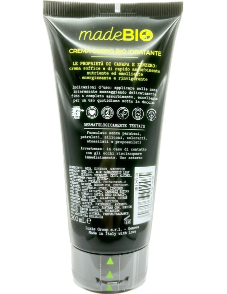 madebio crema corpo - 200ml - con bio canapa e zenzero: tuttocasashop.live: igiene e cura della persona