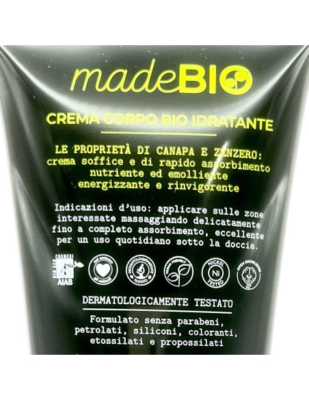 madebio crema corpo - 200ml - con bio canapa e zenzero: tuttocasashop.live: igiene e cura della persona
