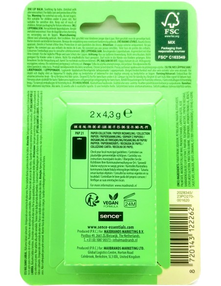 sence lip balm - 2 stick protettivo labbra da 4.3g - aloe vera: tuttocasashop.live: igiene e cura della persona