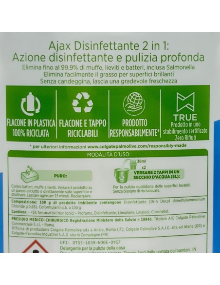 ajax pavimenti detergente liquido - 1250ml - disinfettante: tuttocasashop.live: pulizia e cura della casa