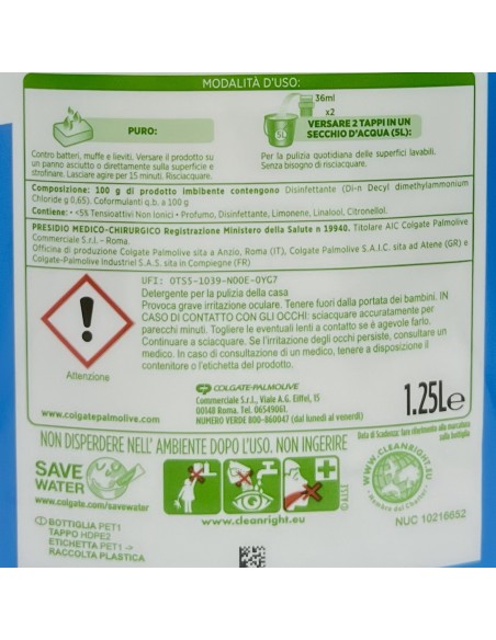 ajax pavimenti detergente liquido - 1250ml - disinfettante: tuttocasashop.live: pulizia e cura della casa