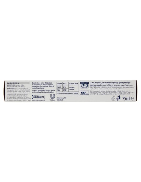 mentadent dentifricio 75ml - protezione famiglia - bianco quotidiano: tuttocasashop.live: igiene e cura della persona