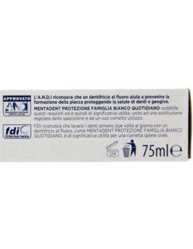 mentadent dentifricio 75ml - protezione famiglia - bianco quotidiano: tuttocasashop.live: igiene e cura della persona