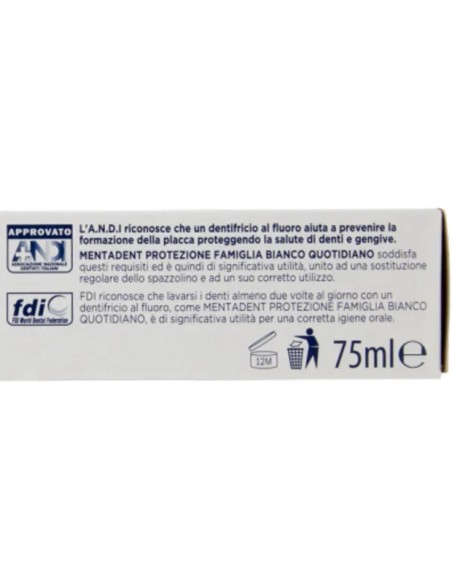 mentadent dentifricio 75ml - protezione famiglia - bianco quotidiano: tuttocasashop.live: igiene e cura della persona