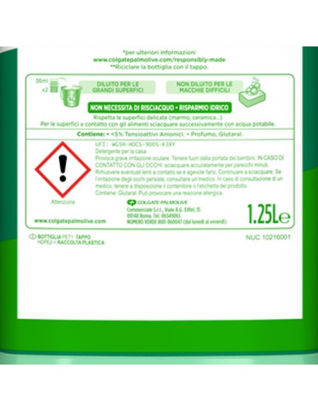 ajax pavimenti detergente liquido - 1250ml - limone: tuttocasashop.live: pulizia e cura della casa