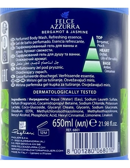 felce azzurra bagnoschiuma 650ml - bergamotto e fiori di cedro - fresco: tuttocasashop.live: igiene e cura della persona
