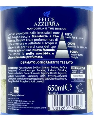 felce azzurra bagnoschiuma 650ml - mandorla e the bianco - avvolgente: tuttocasashop.live: igiene e cura della persona