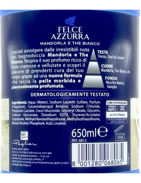 felce azzurra bagnoschiuma 650ml - mandorla e the bianco - avvolgente: tuttocasashop.live: igiene e cura della persona