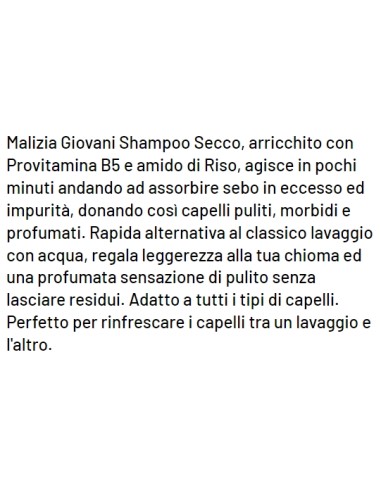 malizia giovani shake b5 pro-vit - 200ml - shampoo secco senza acqua: tuttocasashop.live: igiene e cura della persona