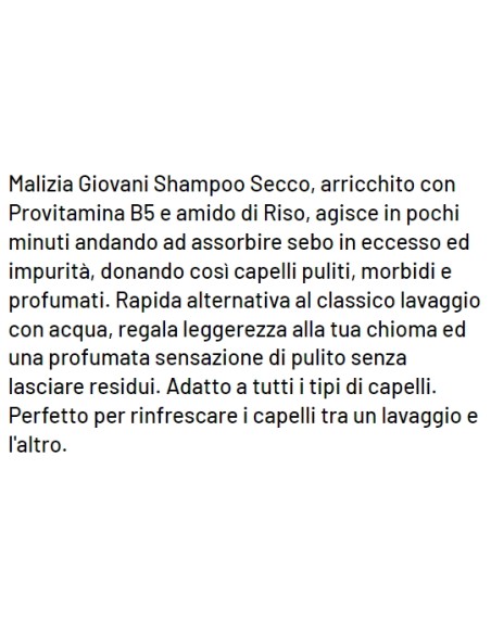 malizia giovani shake b5 pro-vit - 200ml - shampoo secco senza acqua: tuttocasashop.live: igiene e cura della persona