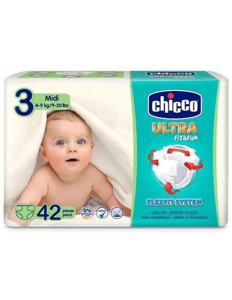 chicco pannolini ultra fit&fun taglia 3 midi 4-9kg - 42 pezzi - pacco maxi: tuttocasashop.live: igiene e cura della persona