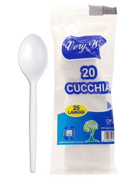 very well 20 cucchiai riutilizzabili in plastica 17cm - bianchi: tuttocasashop.live: carta & monouso