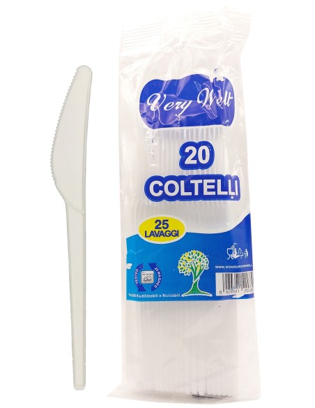 very well 20 coltelli riutilizzabili in plastica 17cm - bianchi: tuttocasashop.live: carta & monouso