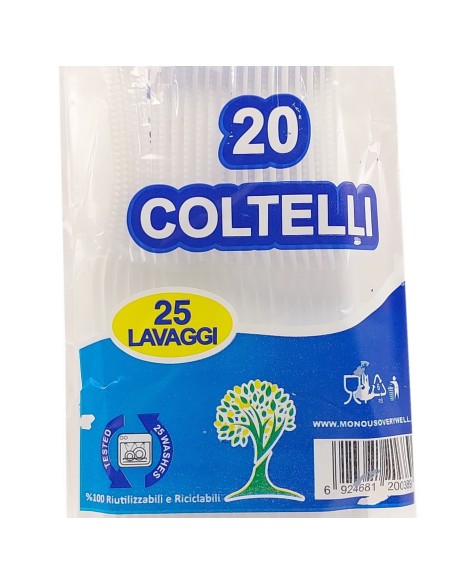 very well 20 coltelli riutilizzabili in plastica 17cm - bianchi: tuttocasashop.live: carta & monouso