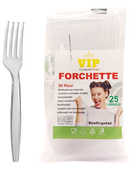 vip 30 forchette riutilizzabili in plastica 17cm - trasparenti - ecocrystal: tuttocasashop.live: carta & monouso