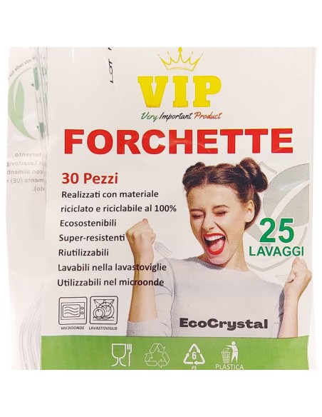 vip 30 forchette riutilizzabili in plastica 17cm - trasparenti - ecocrystal: tuttocasashop.live: carta & monouso