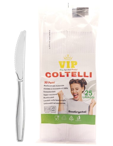 vip 30 coltelli riutilizzabili in plastica 17cm - trasparenti - ecocrystal: tuttocasashop.live: carta & monouso