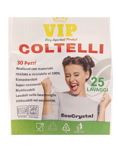 vip 30 coltelli riutilizzabili in plastica 17cm - trasparenti - ecocrystal: tuttocasashop.live: carta & monouso