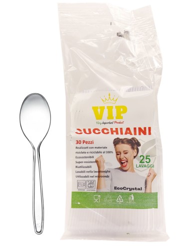 vip 30 cucchiaini riutilizzabili in plastica 12cm - trasparenti - ecocrystal: tuttocasashop.live: carta & monouso
